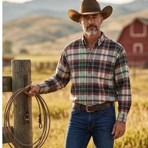 Wrangler Twenty X Men's Western Plaid Button Down Long Sleeve Shirt Size Large